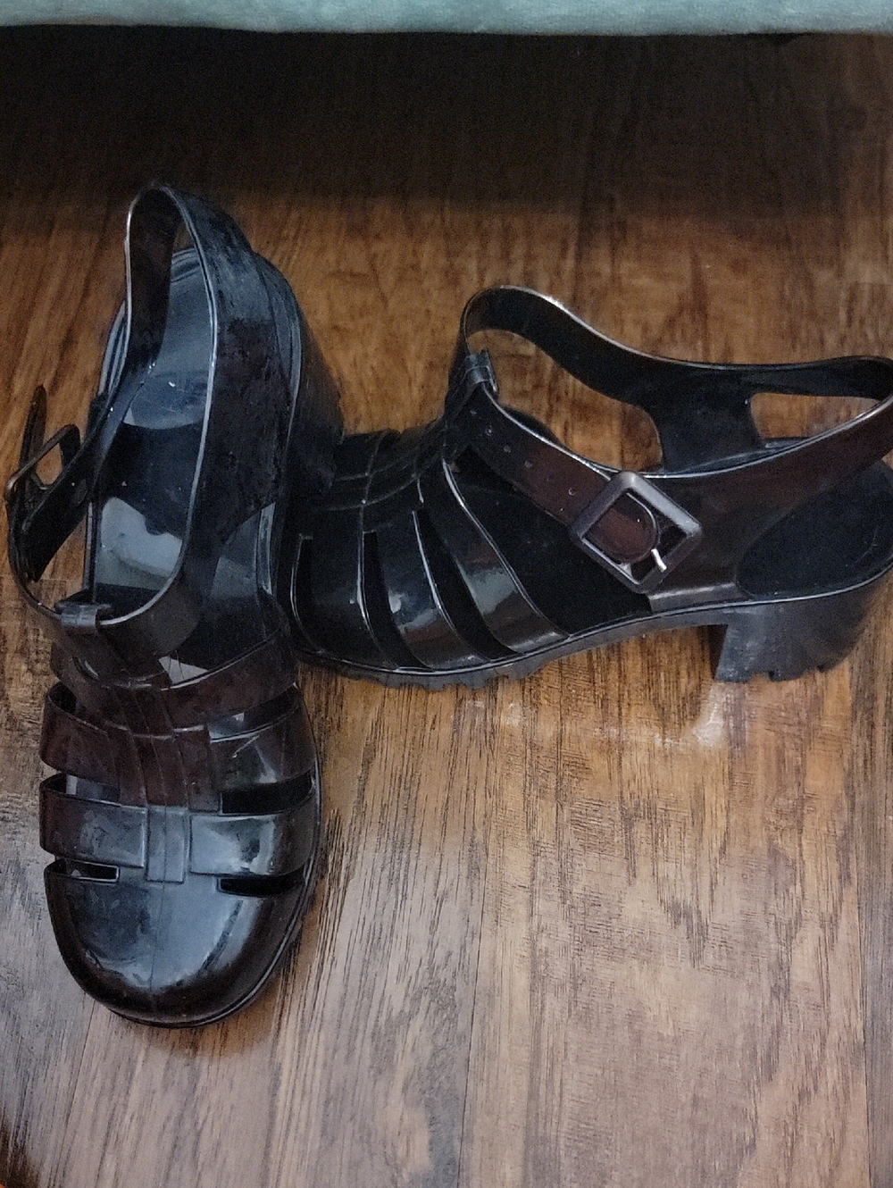KALI Black Chunky Heel Jelly Sandals Shoes Sz 8